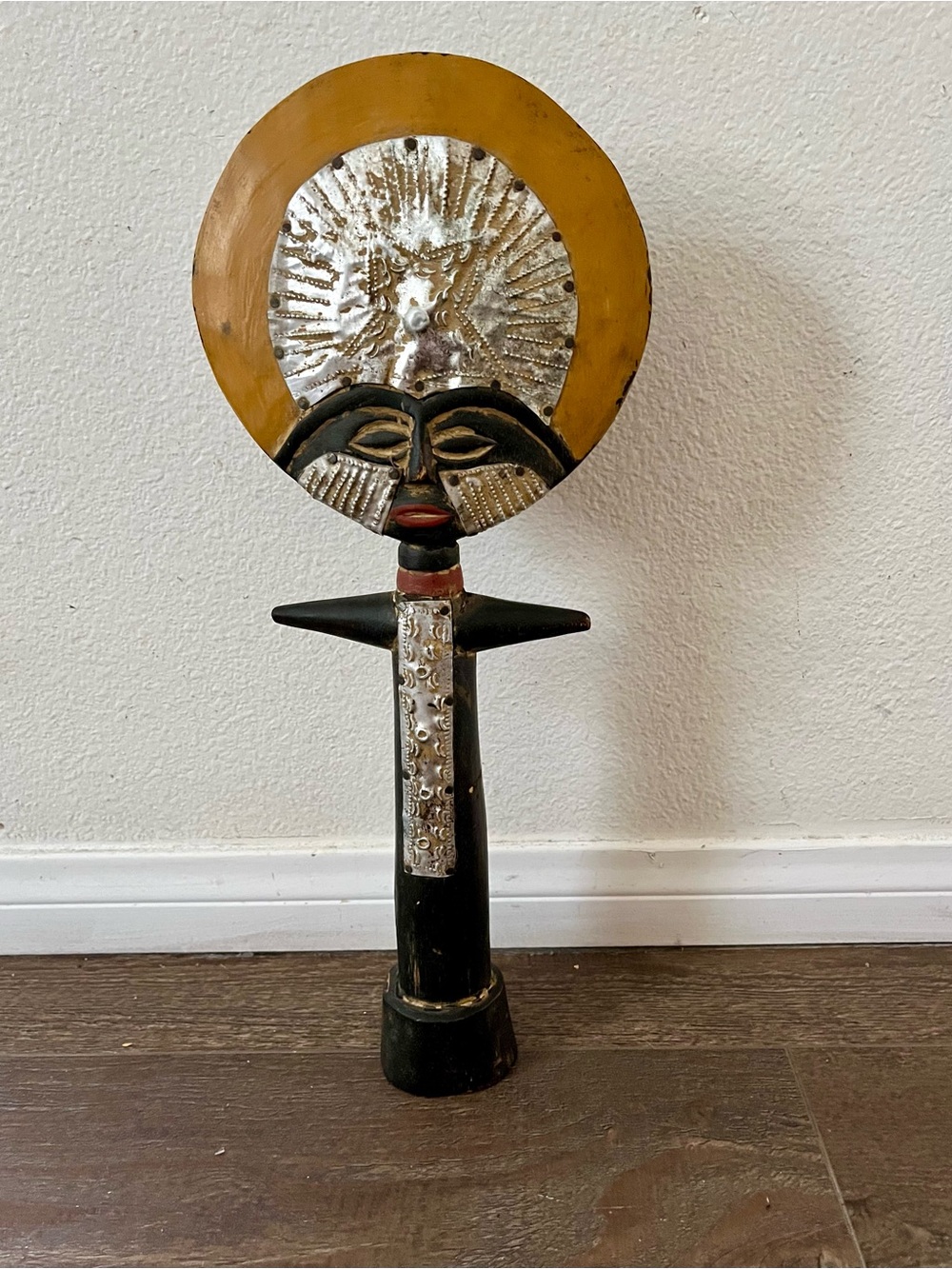 Handcrafted Black and Gold African Tribal Wall Figure - Home Art Accent